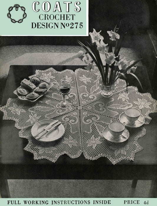 Daffodil Doily Tablecloth, 50s Crochet Pattern, Coats 275