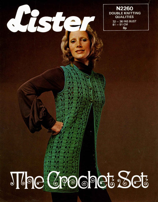 Ladies Waistcoat, 32"-36" Bust, DK, 70s Crochet Pattern, Lister 2260