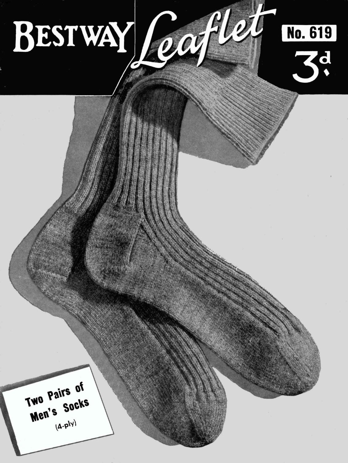 Mens Socks, 4ply, 40s Knitting Pattern, Bestway 619