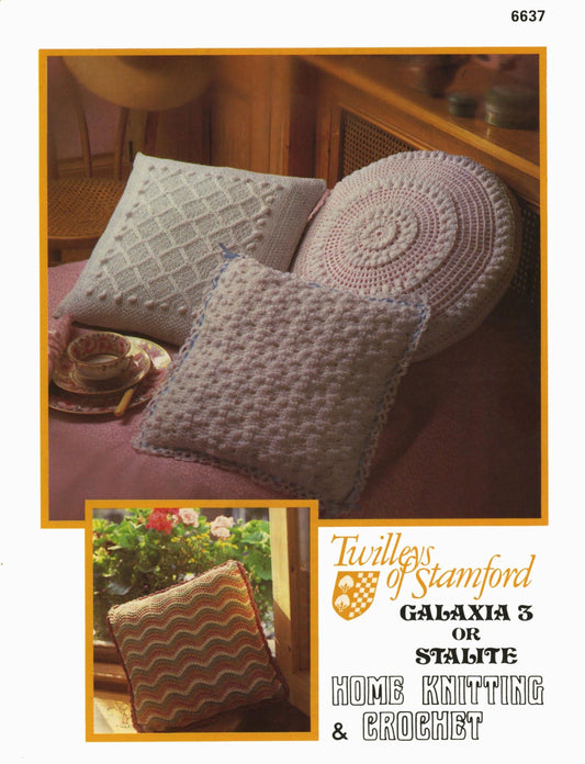 Cushion Covers, 3 Styles, Round and Square, 4ply, 80s Knitting Pattern & Crochet Pattern, Twilleys 6637