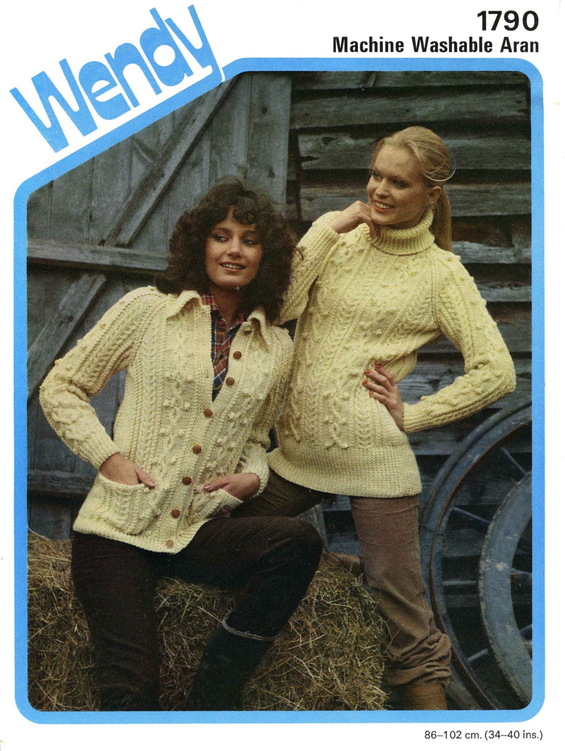 Ladies Sweater and Jacket, 34"-40" Bust, Aran, 70s Knitting Pattern, Wendy 1790