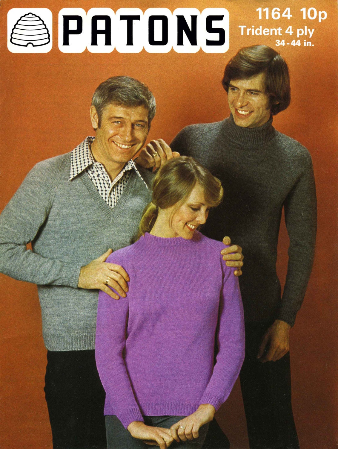 Mens and Ladies Jumper, 36"-46" Chest / Bust, 4ply, 60s Knitting Pattern, Patons 1164