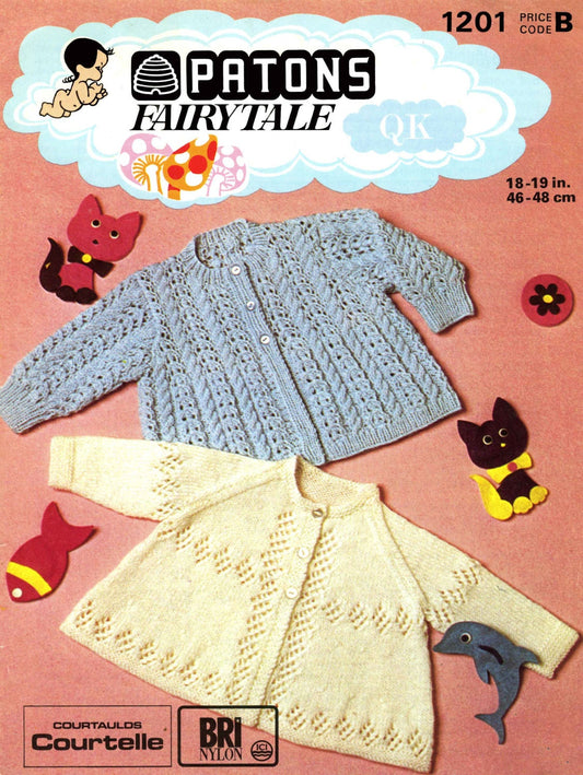 Baby Coat / Cardigan in 2 Styles, Cable and Diamond, 4ply, 18"-19" Chest, 80s Knitting Pattern, Patons 1201