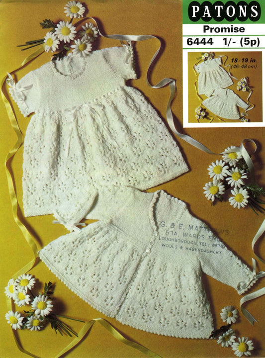 Baby Coat and Dress, DK, 70s Knitting Pattern, Patons 6444