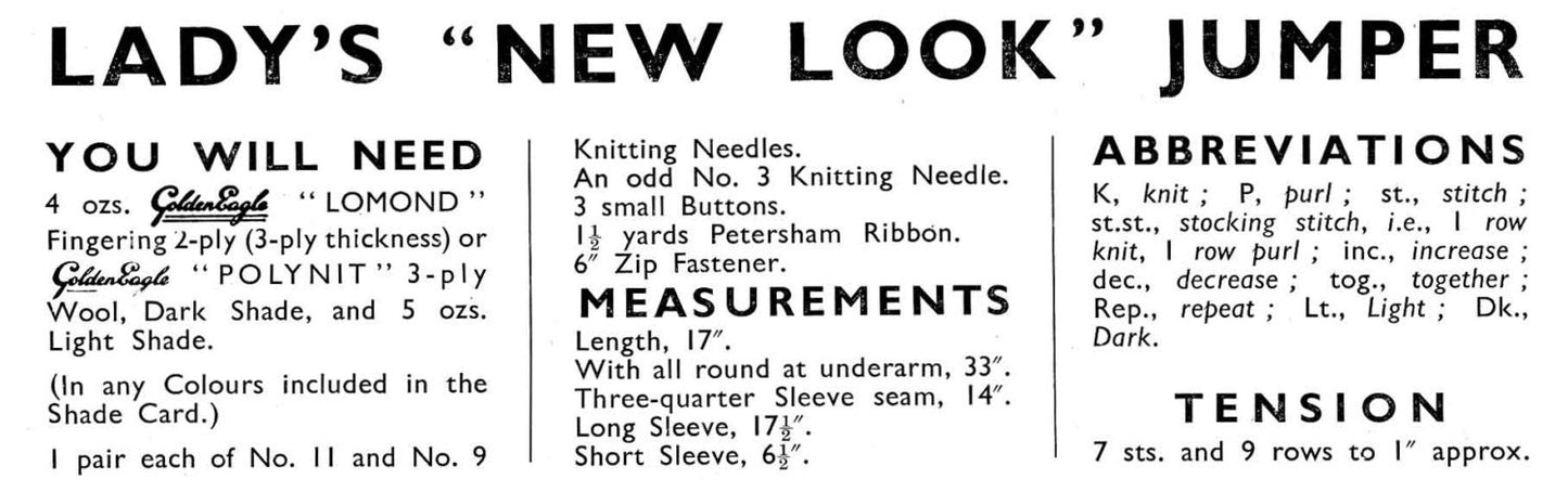 Ladies Fair Isle Jumper, Bust 33", 3ply, 50s Knitting Pattern, Golden Eagle 892