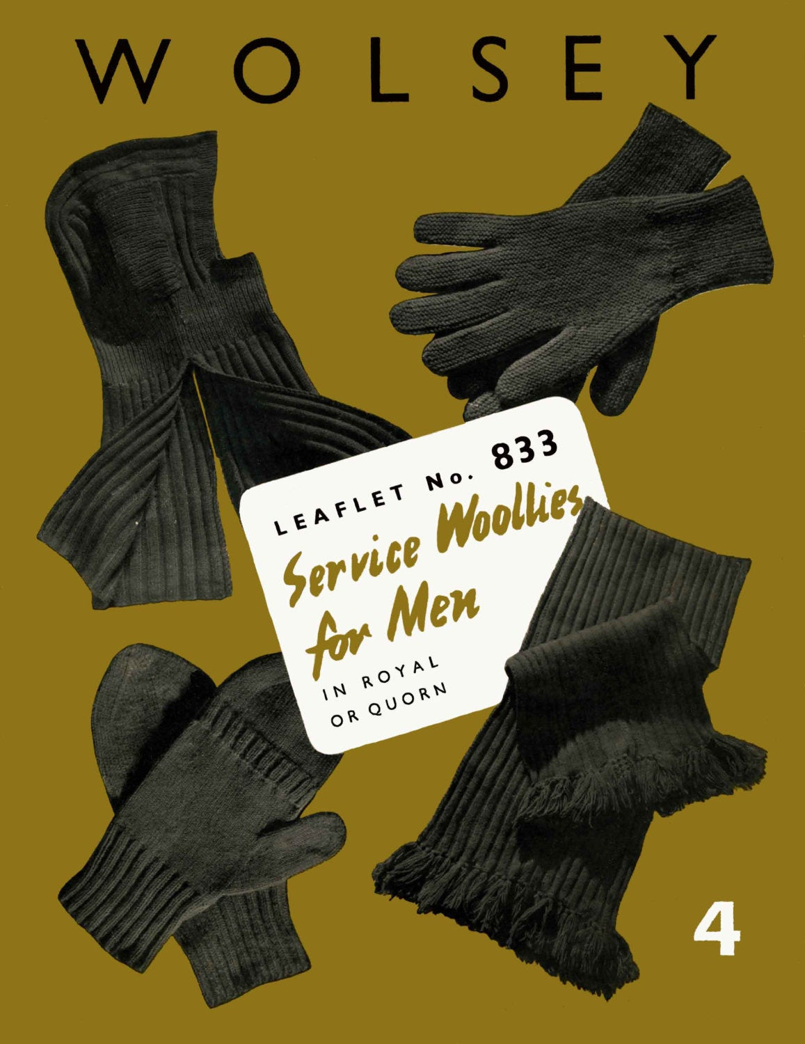 Service Woollies for Men, Gloves, Helmet, Scarf, Mittens, 4ply, 40s Knitting Pattern, Wolsey 833