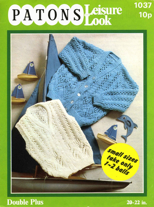 Baby Cardigan, Long and Short Sleeve, DK, 70s Knitting Pattern, Patons 1037