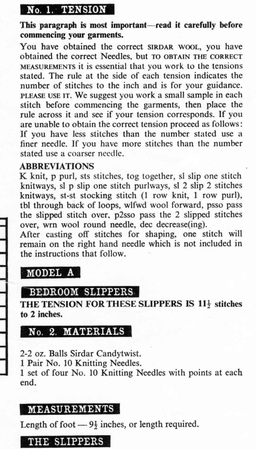 Bedroom Slippers and Bedsocks, 4ply & DK, 60s Knitting Pattern, Sirdar 2233