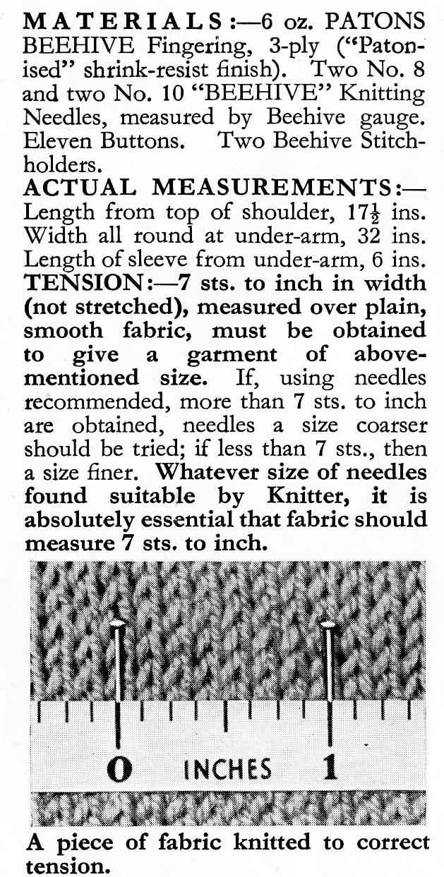 Ladies Cardigan, 32" Bust, 3ply, 40s Knitting Pattern, P&B 625