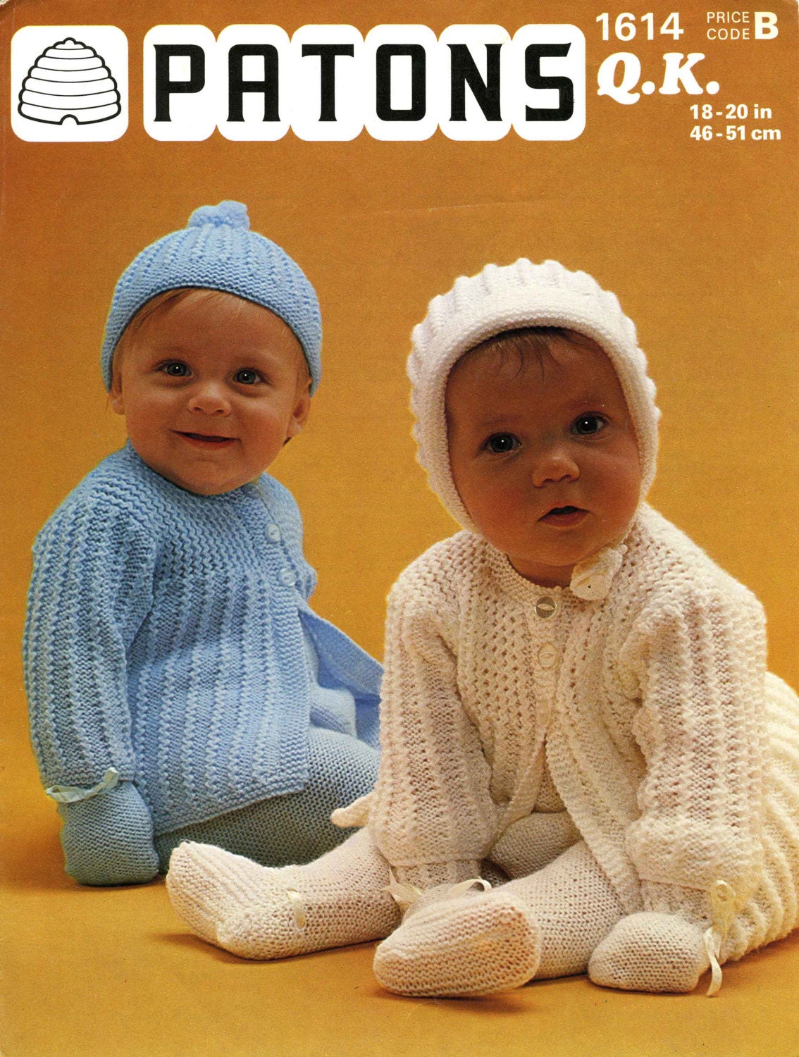 Baby Jacket / Cardigan, Leggings, Mitts, Bonnet and Hat, 18"-20" Chest, 4ply, 80s Knitting Pattern, Patons 1614