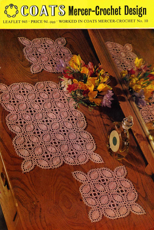 Motif Cheval / Dressing Table Set, 70s Crochet Pattern, Coats 945