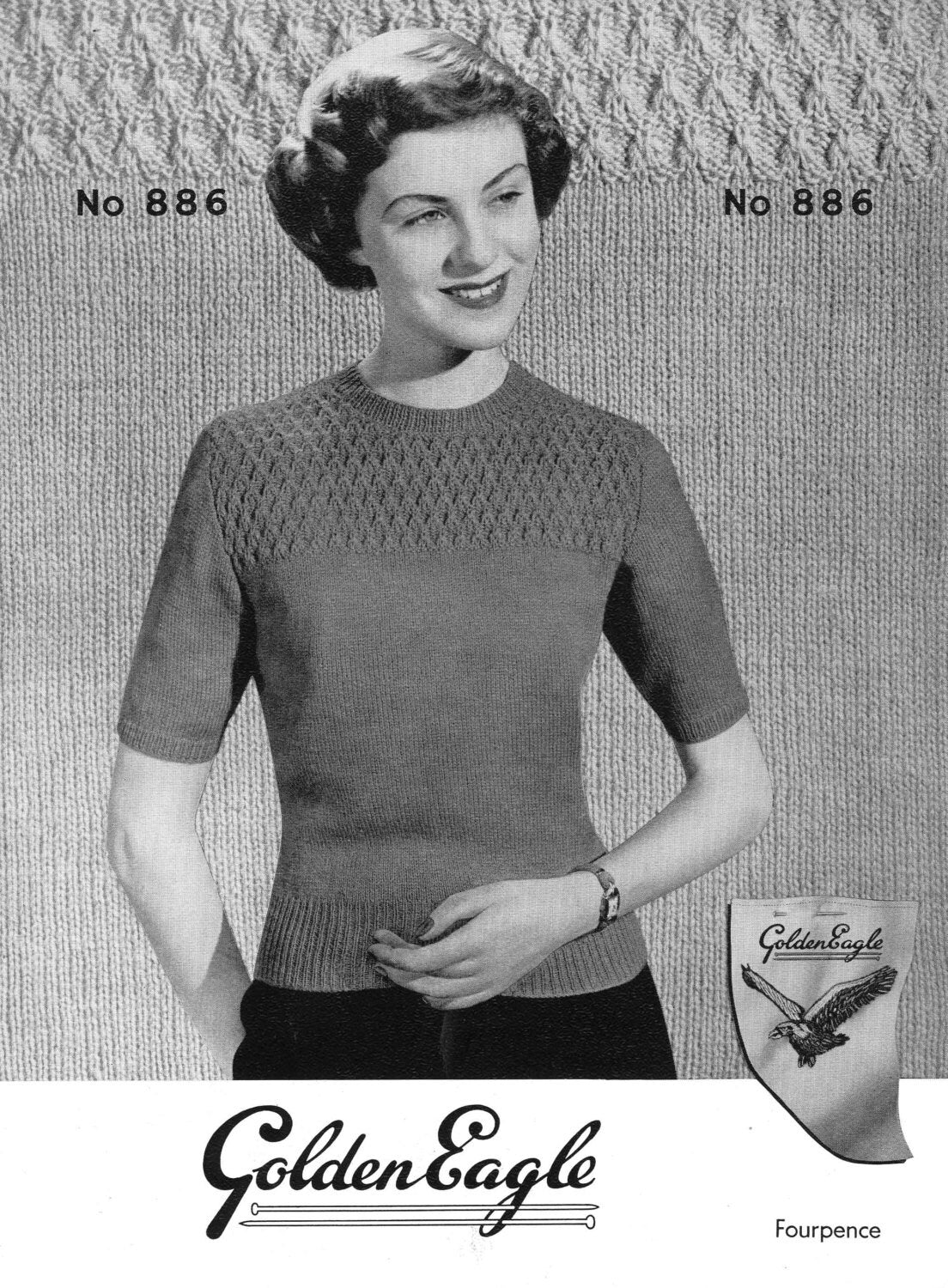 Ladies Classic Jumper, 34" Bust, 3ply, 40s Knitting Pattern, Golden Eagle 886