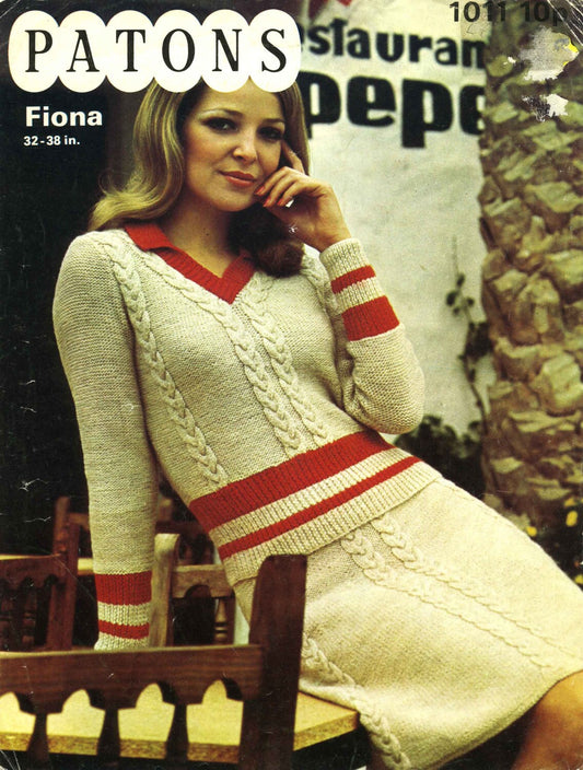 Ladies Sweater / Jumper and Skirt, 32"-38" Bust, 34"-40" Hips, DK, 80s Knitting Pattern, Patons 1011