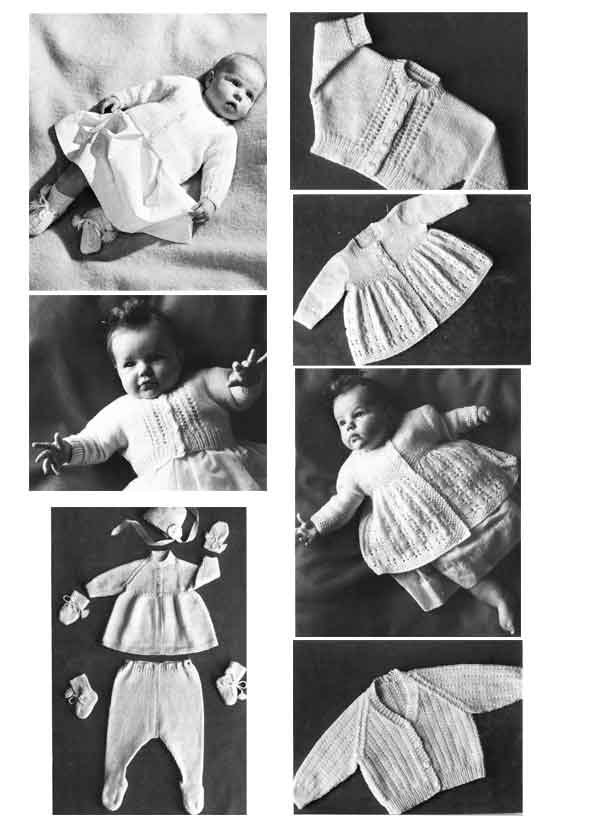 Baby Cardigan, Lacy Matinee Coat, and Pram Set, DK, Birth to 6 months, 80s Knitting Pattern, Patons 44
