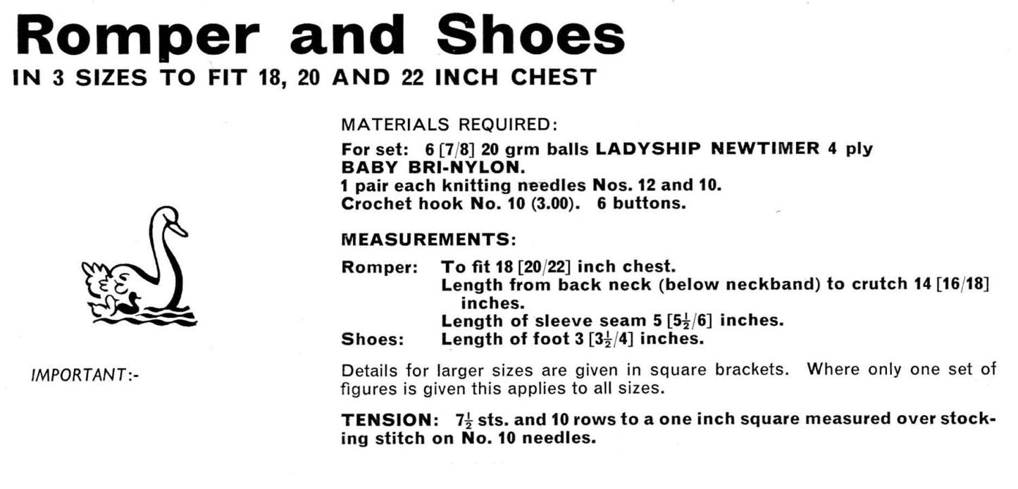 Baby Romper and Shoes, 4ply, 70s Knitting Pattern, Ladyship 4640