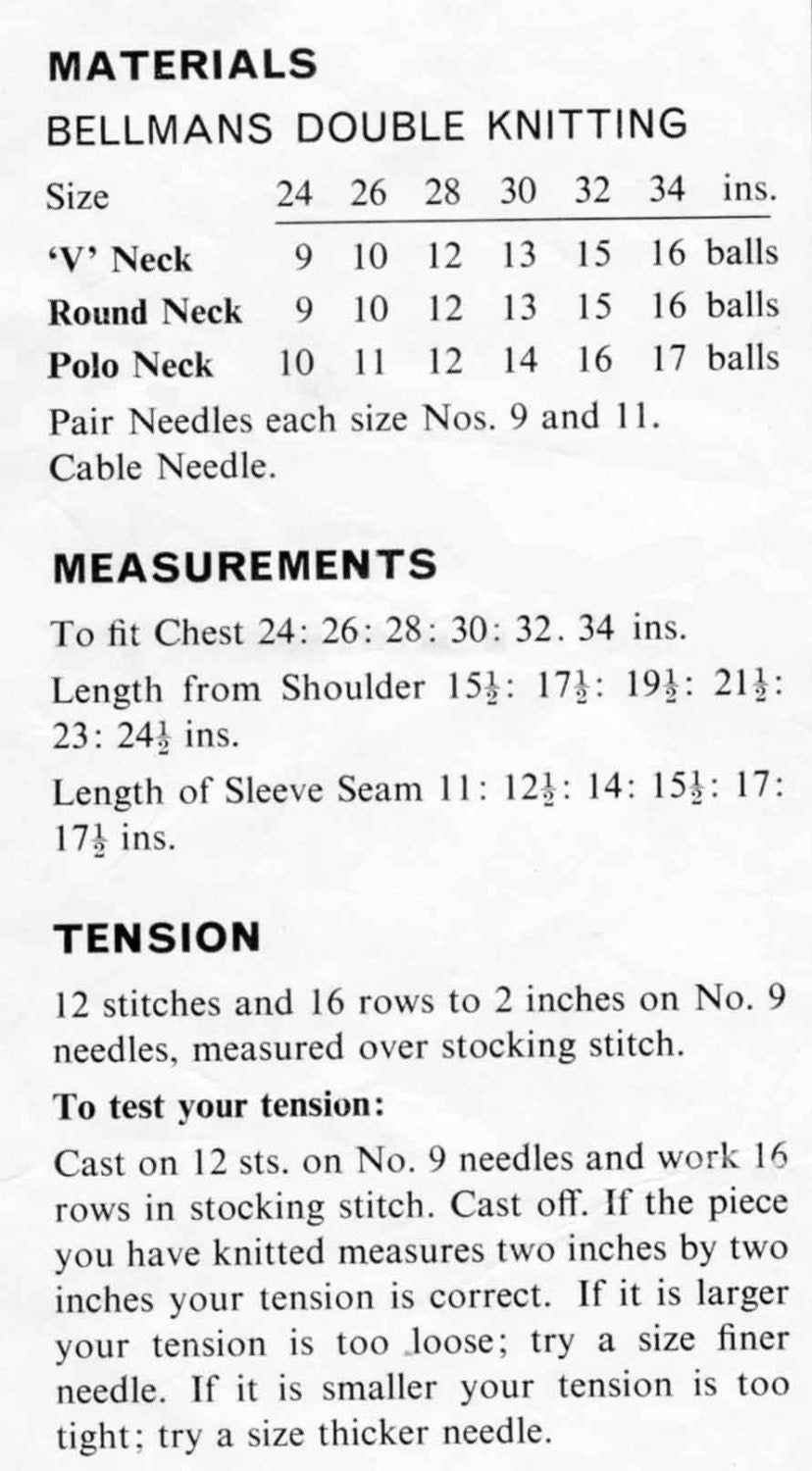 Boys and Girls Jumper in 3 Styles, V Neck, Round Neck & Polo Neck, 24"-34" Chest, DK, 60s Knitting Pattern, Bellmans 617
