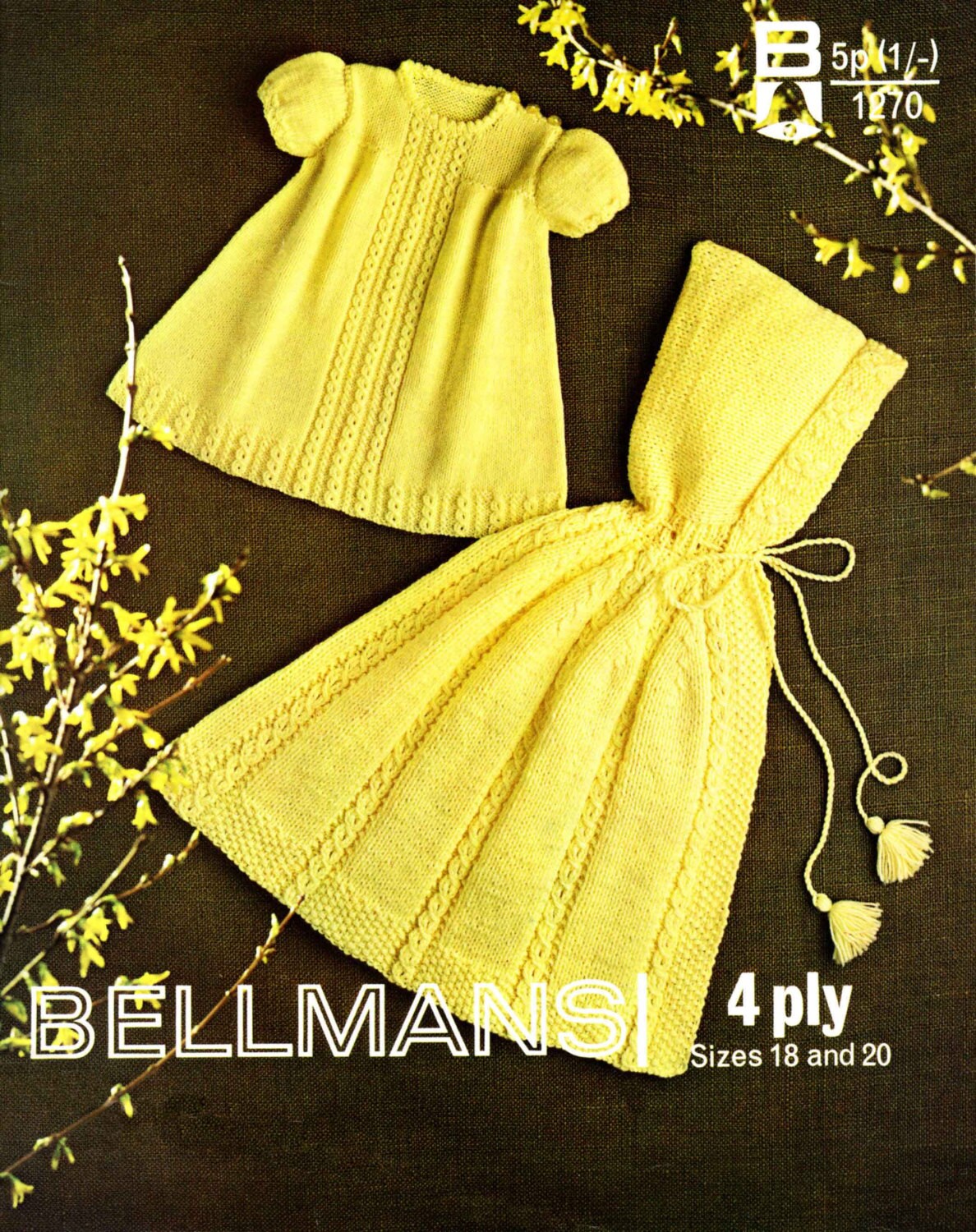 Baby Set, Dress and Cape, 4ply, 70s Knitting Pattern, Bellmans 1270