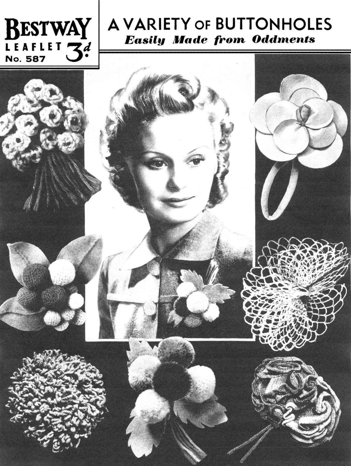 Ladies Variety of Flower Buttonholes / Corsage, 40s Crochet Pattern & Sewing Pattern, Bestway 587