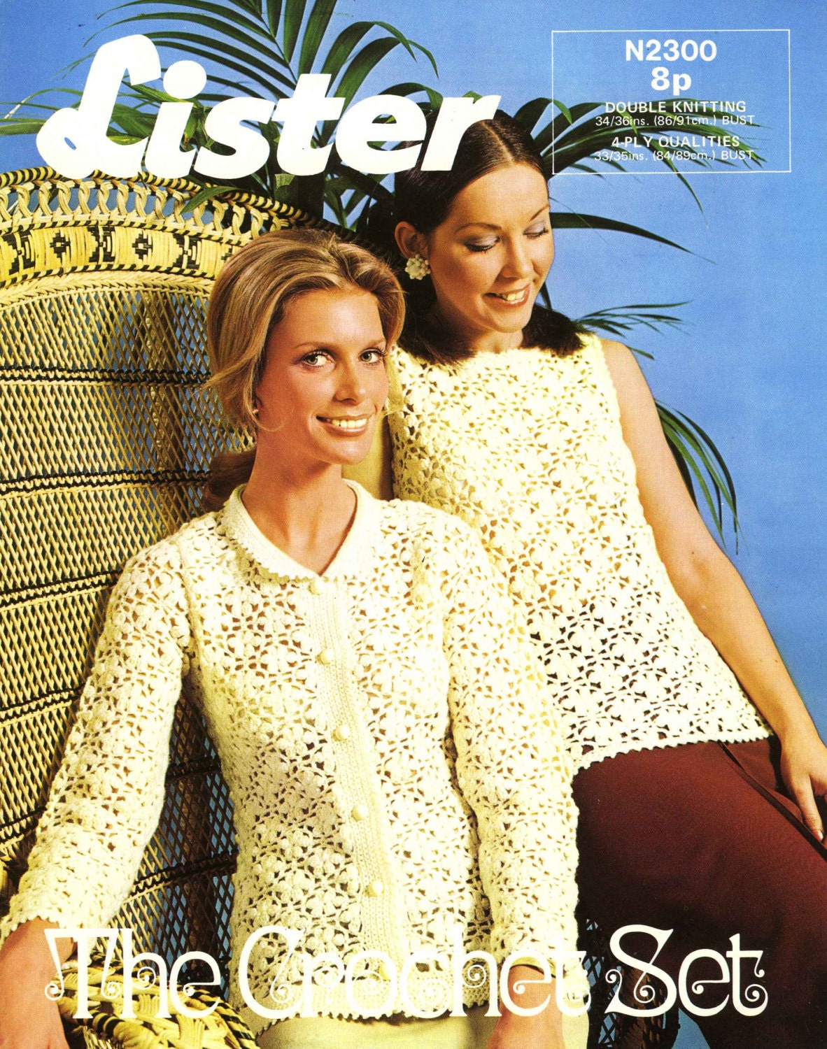 Ladies Jumper and Cardigan, 34"-36" Bust, DK, 70s Crochet Pattern, Lister 2300