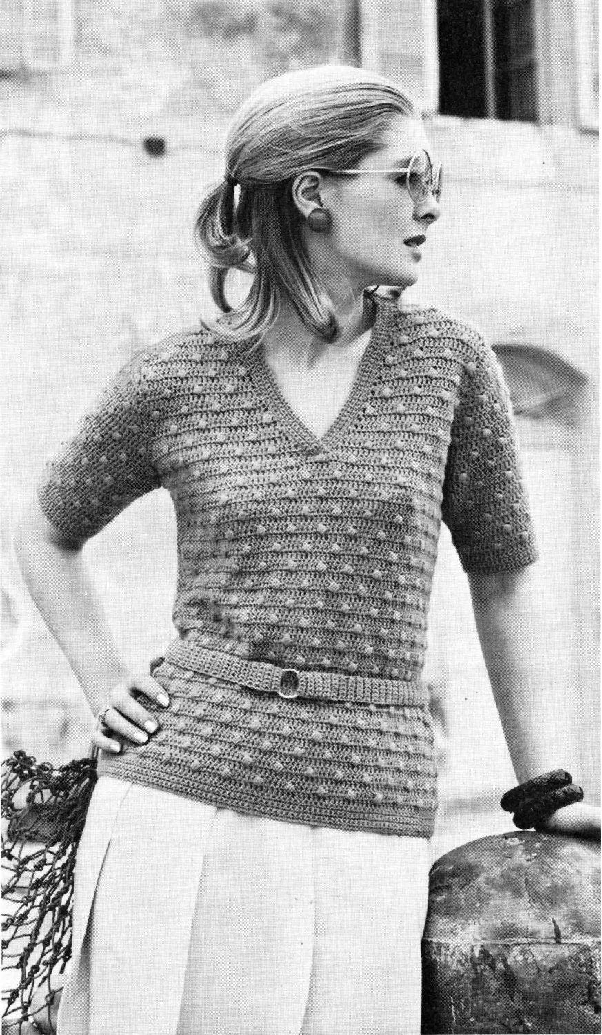 Ladies Jumper / Top, 34"-43" Bust, DK, 70s Crochet Pattern, Patons 6089