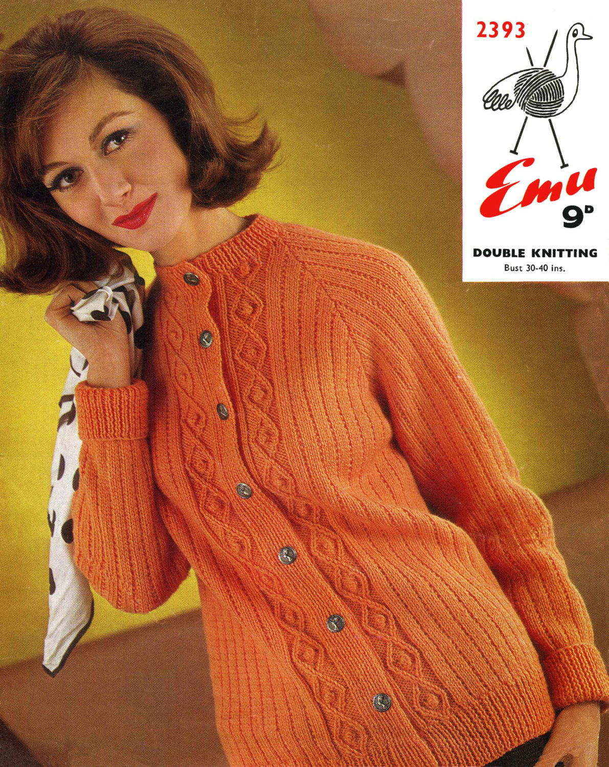 Ladies Cardigan, 30"-40", DK, 60s Knitting Pattern, Emu 2393