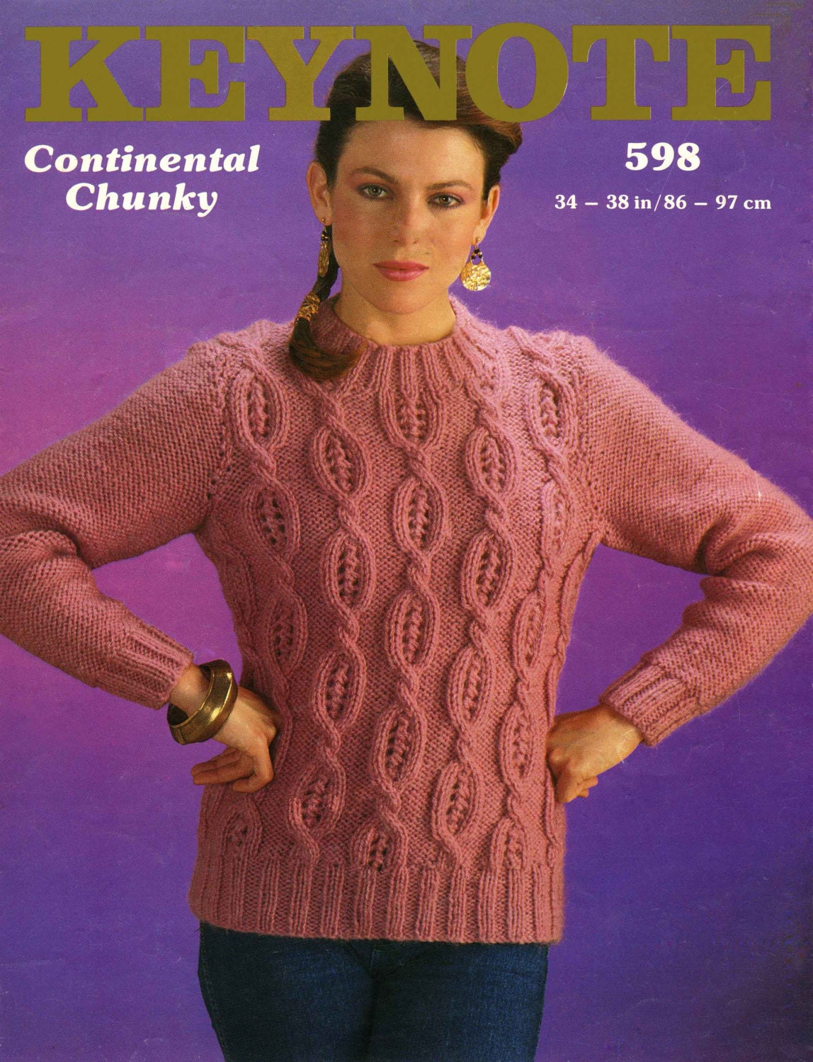 Ladies Cabled Sweater / Jumper, 34"-38" Bust, Chunky, 80s Knitting Pattern, Keynote 598