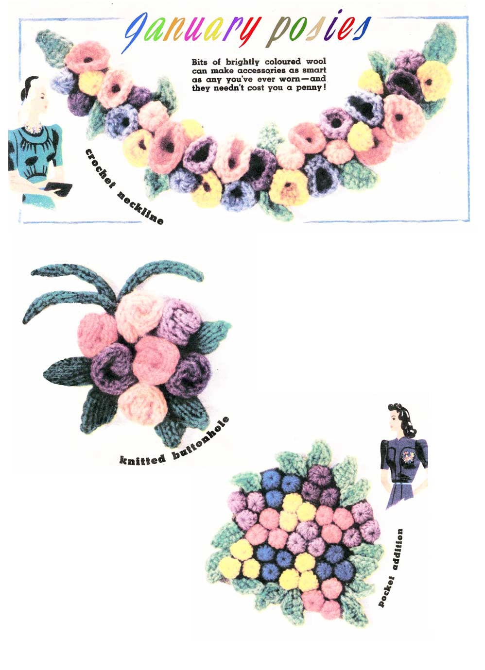 Style Craft, January Posies / Corsage, 40s Knitting Pattern and Crochet Pattern, January Posies