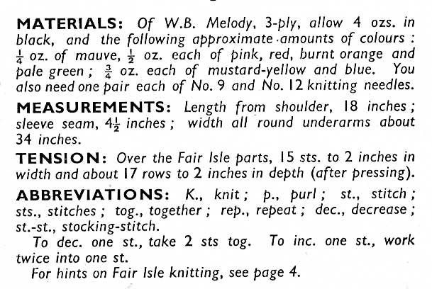 Ladies Fair Isle Jumper, 34" Bust, 3ply, 40s Knitting Pattern, Bestway 881