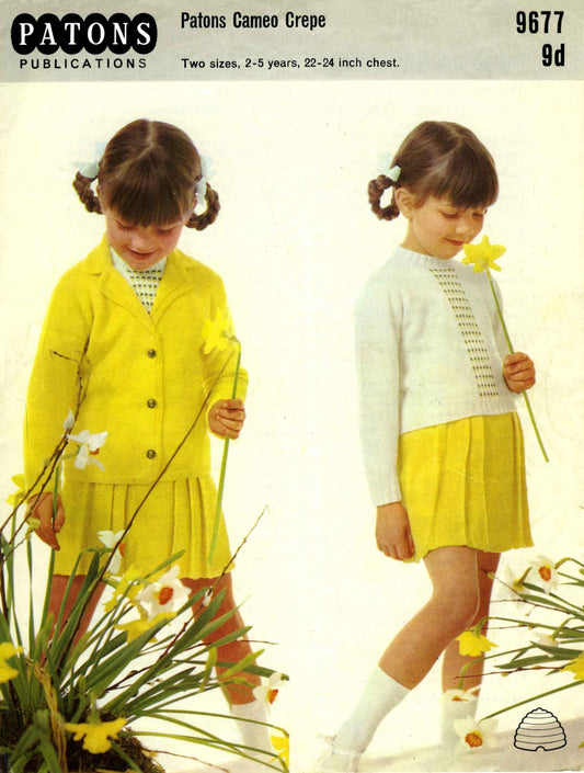 Girls Jacket / Cardigan, Skirt and Jumper, 2 to 5 years, 4ply, 70s Knitting Pattern, Patons 9677