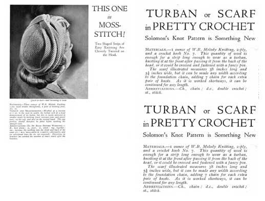 Ladies Turban 40s Knitting Pattern in 2ply, and Turban & Scarf Crochet Pattern in 2ply and 3ply, Bestway 486