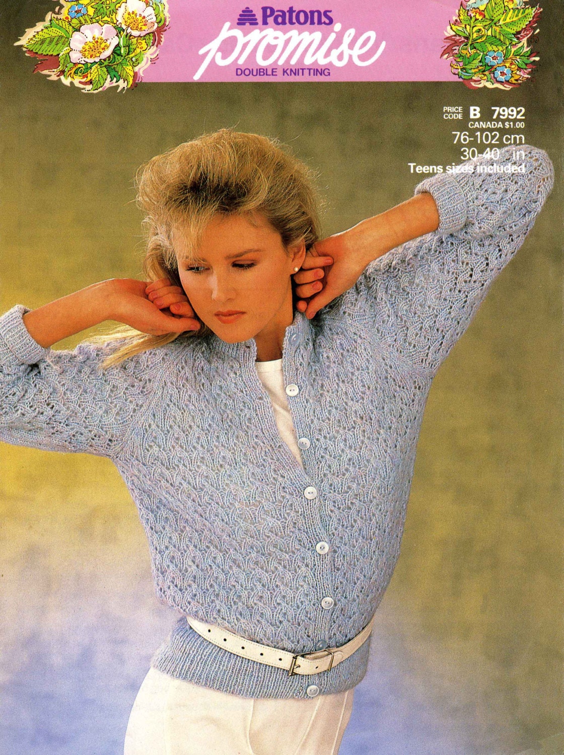 Ladies Lacy Cardigan, 30"-40" Bust, DK, 80s Knitting Pattern, Patons 7992
