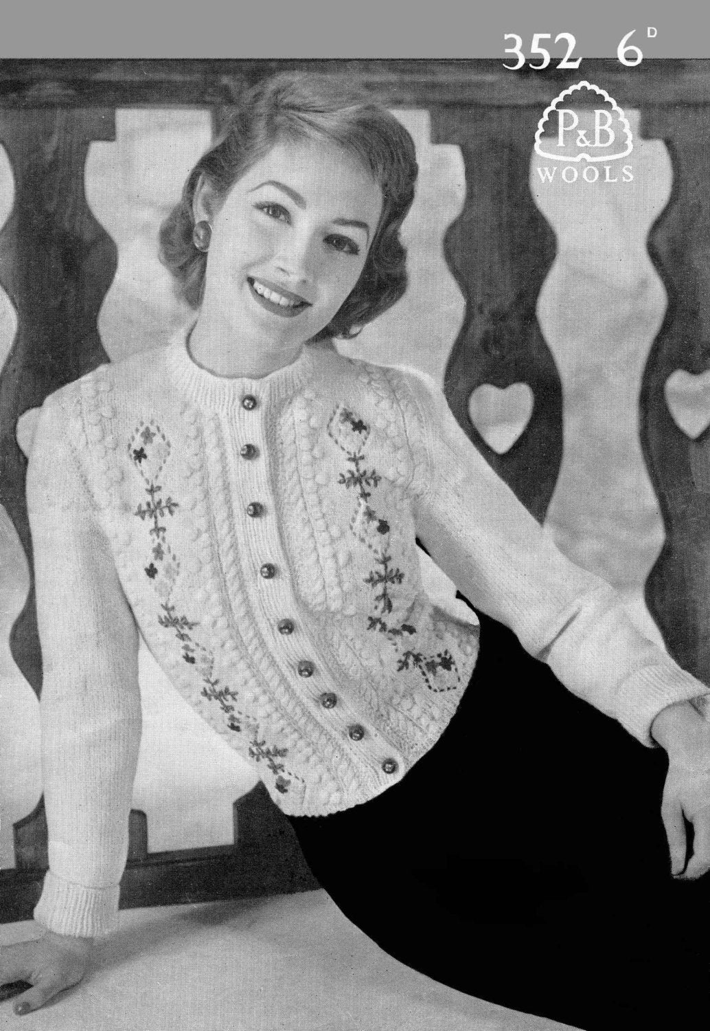 Ladies Zip Up Jacket / Cardigan, Jumper and Button Through Cardigan, 34"-38" Bust, DK, 50s Knitting Pattern, P&B 352
