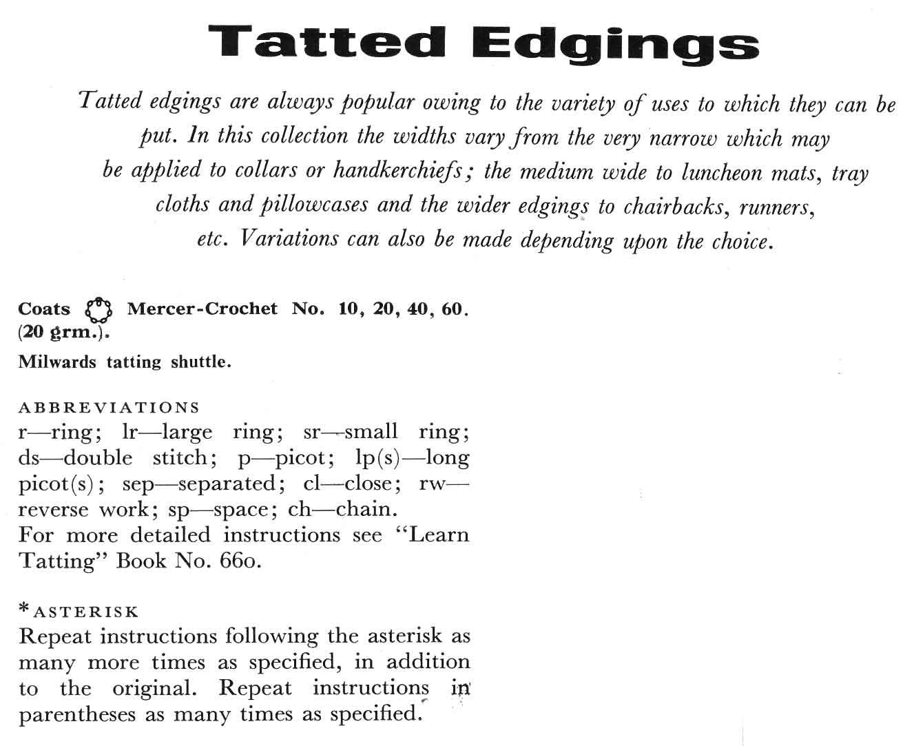 Tatting, Tatting Edgings, 50s Tatting Pattern, Coats 868
