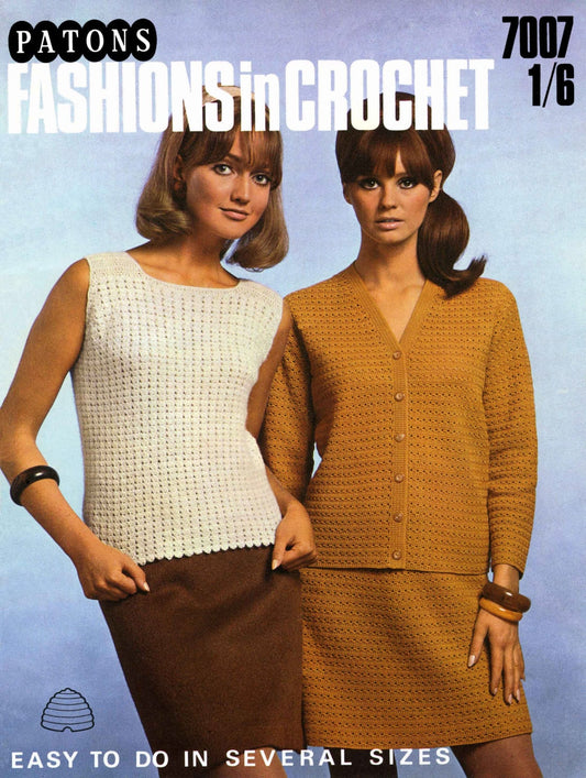 Ladies Quartet, Sleeveless Sweater, Skirt & Cardigan, Dress, 3ply, 4ply, DK, 32"-38" Bust, 60s Crochet Pattern, Patons 7007