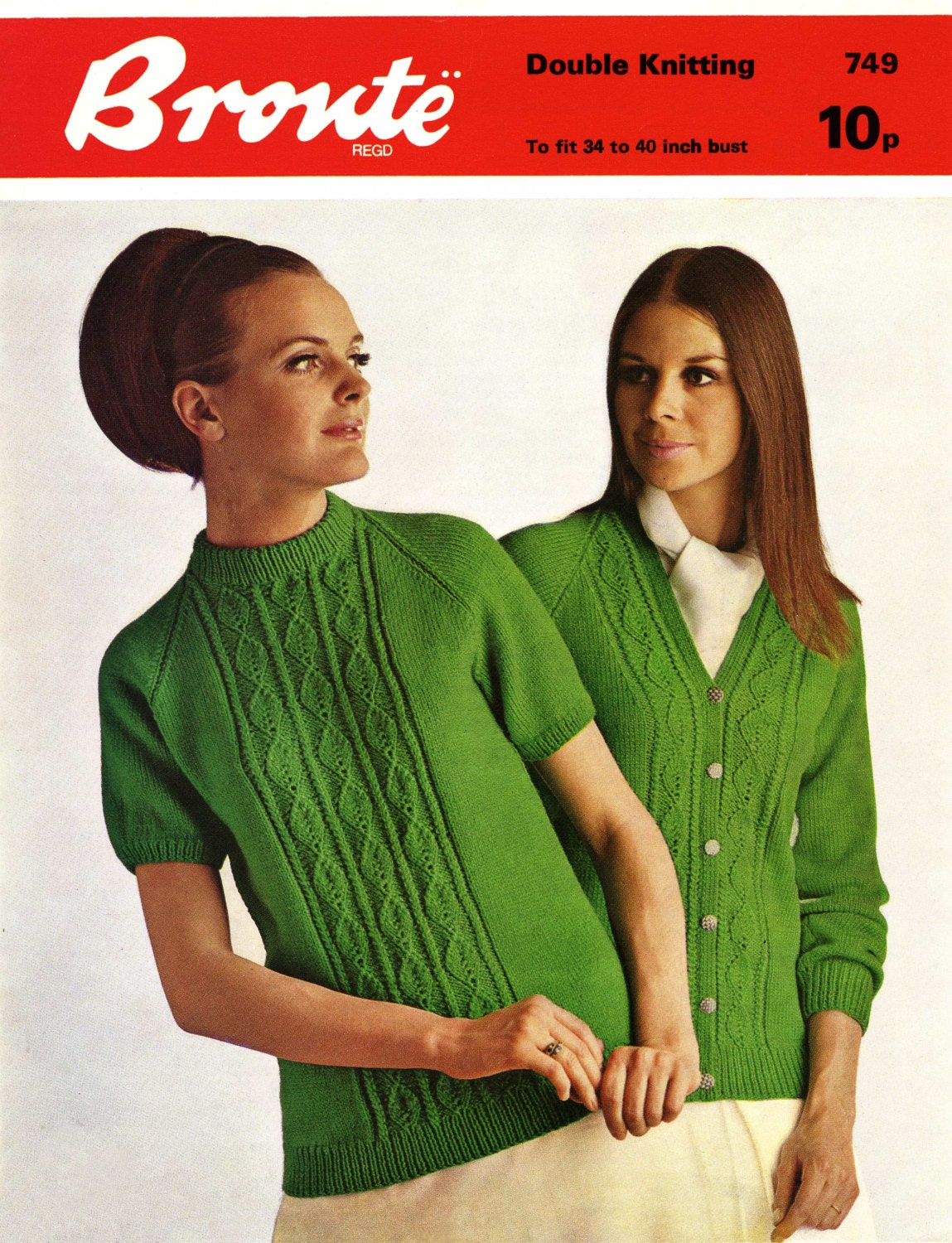 Ladies Sweater / Jumper and Cardigan, Short or Long Sleeves, 34"-40" Bust, DK, 70s Knitting Pattern, Bronte 749
